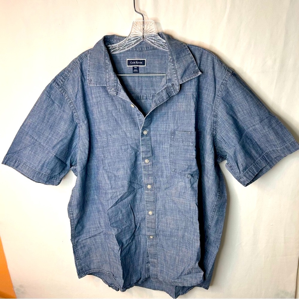 Club Room Men’s Chambray Short Sleeve Shirt Chest Pocket Size XXL